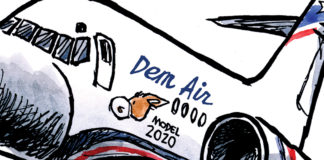 Dem Air Now Boarding Dem Air Now Boarding, Jeff Koterba, Koterba,Biden,politics,Democrats,presidential campaign,2020,airplane,donkey,liberal,left wing
