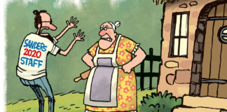 Bernie Magic Beans Bernie Magic Beans, Rick McKee, Bernie Sanders, socialism, minimum wage, election 2020, Democrats, Jack, beanstalk,