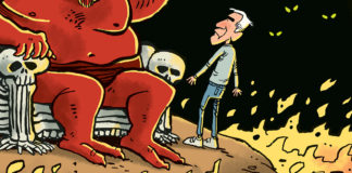 Epstein in Hell Epstein in Hell, Rick McKee, Epstein, pedophile, sex crime, underage, human trafficking, suicide, federal prison, Trump, Clinton, Hell, devil, Satan