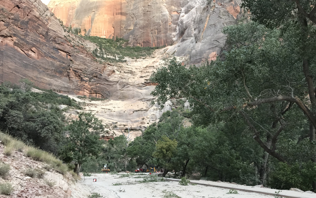 Zion National Park staff were notified of a large rockfall near Weeping Rock Shuttle Stop in the main canyon Aug. 25. Three visitors were injured.