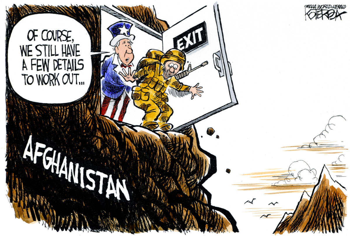 Exit Strategy, Jeff Koterba, Afghanistan, war, Trump, Bush, Obama