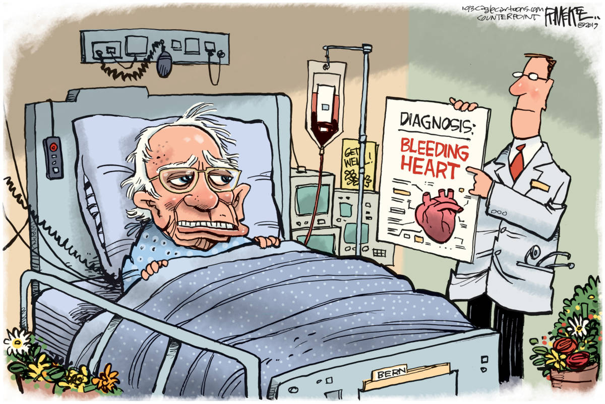 Bernie Bleeding Heart, Rick McKee, Bernie, Sanders, bleeding heart, liberal, progressive, 2020, election,