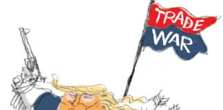 Trade Massacre Trade Massacre, Pat Bagley, Trade war, China, Trump, trade agreement, trade, economy, farms, manufacturing, labor, farmers, workers, deficit, Republicans, farm aid, trade policy, GOP, free trade