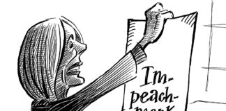 Impeachment inquiry Impeachment inquiry, Patrick Chappatte, Destitution, Election Présidentielle 2020, justice, Loi, Nancy Pelosi, Pouvoir, Républicains, Scandale, Trump, Ukraine, USA