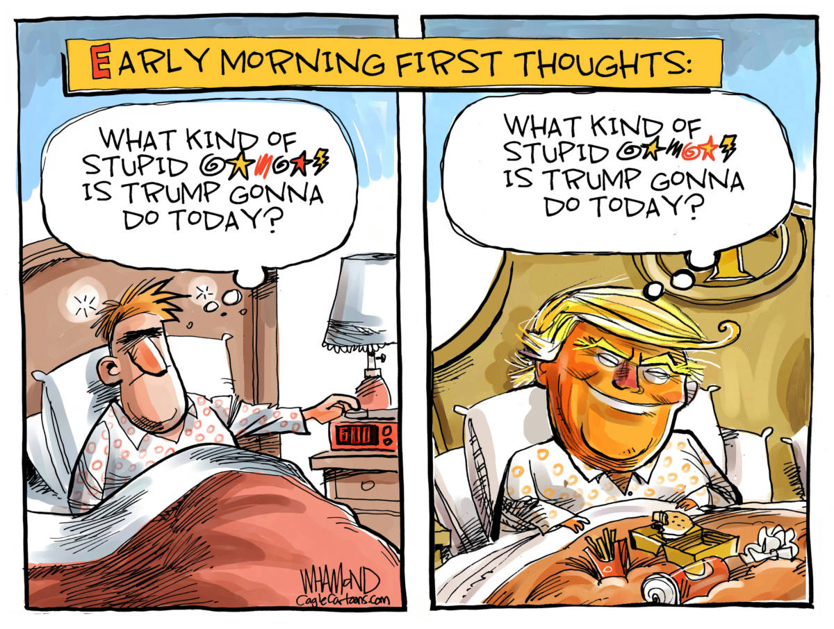 Trump Fatigue Syndrome by Dave Whamond, Canada, PoliticalCartoons.com