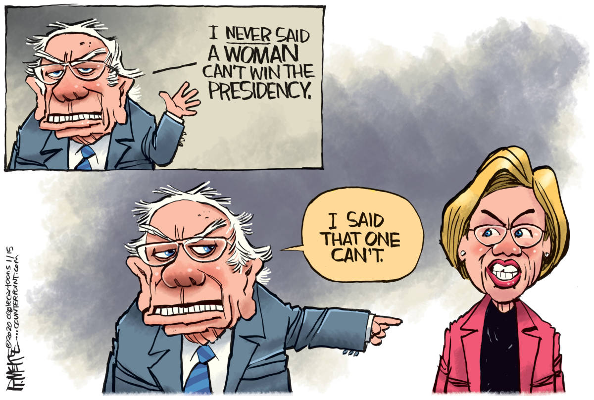 Bernie and Warren by Rick McKee, CagleCartoons.com