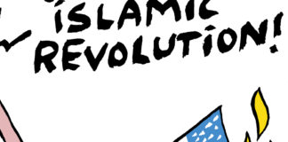 Iranian martyrs shot down airplane Iranian martyrs shotdown airplane by Schot, De Volkskrant, Netherlands