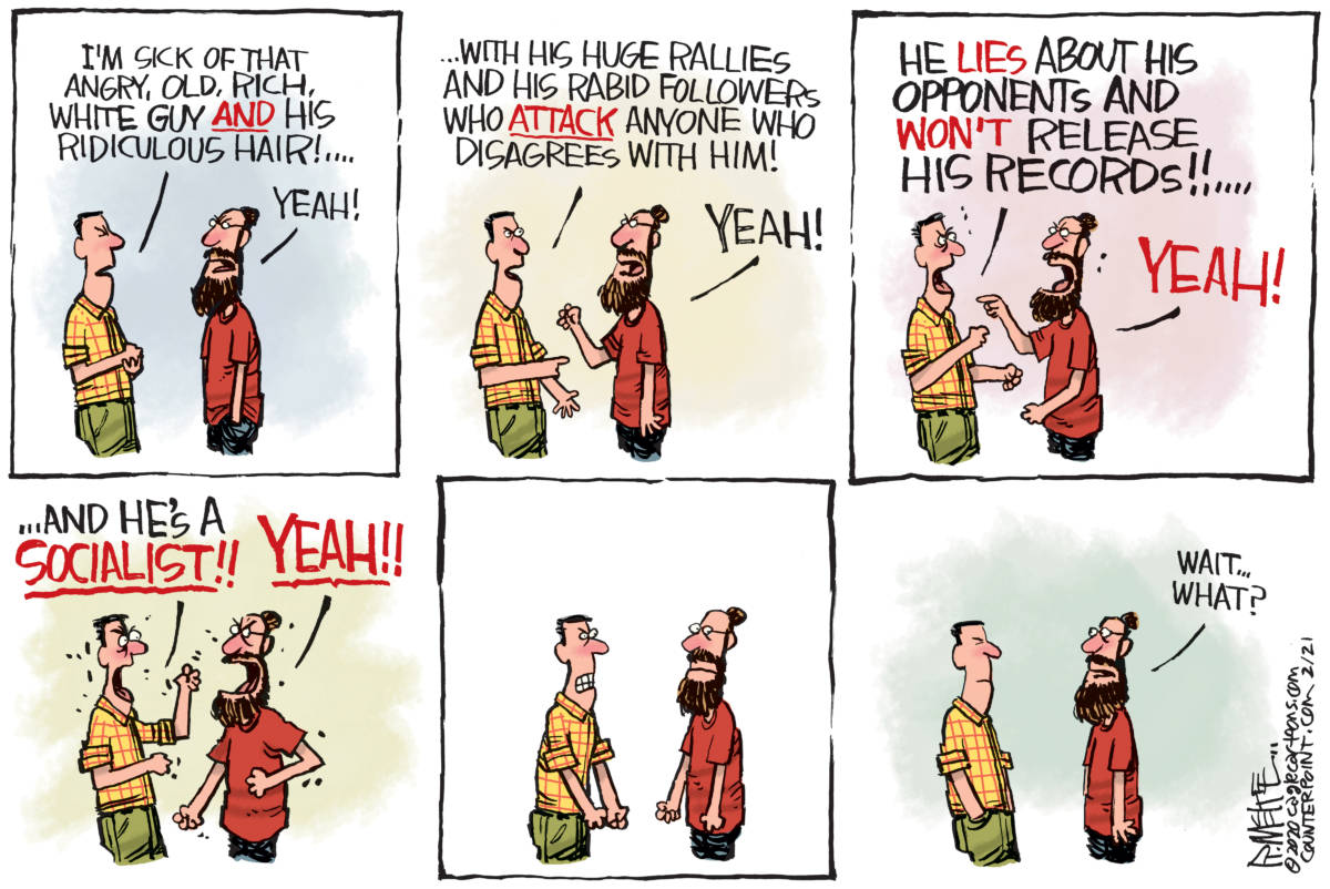 Trump vs Sanders by Rick McKee, CagleCartoons.com