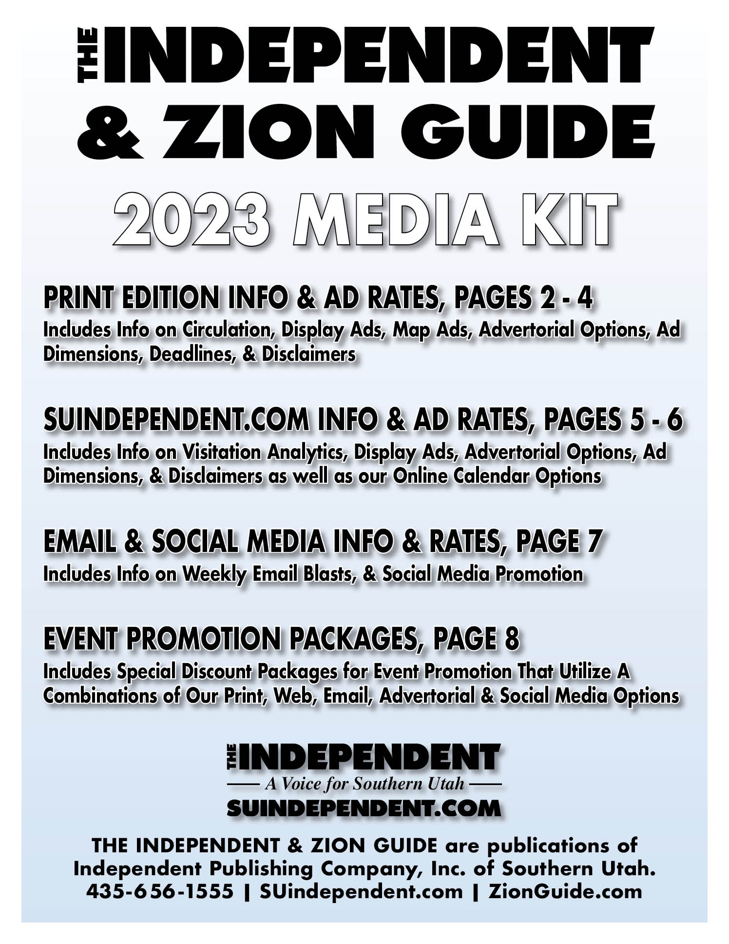 2023 The Independent Zion Guide Media Kit and Advertising Rates page 1
