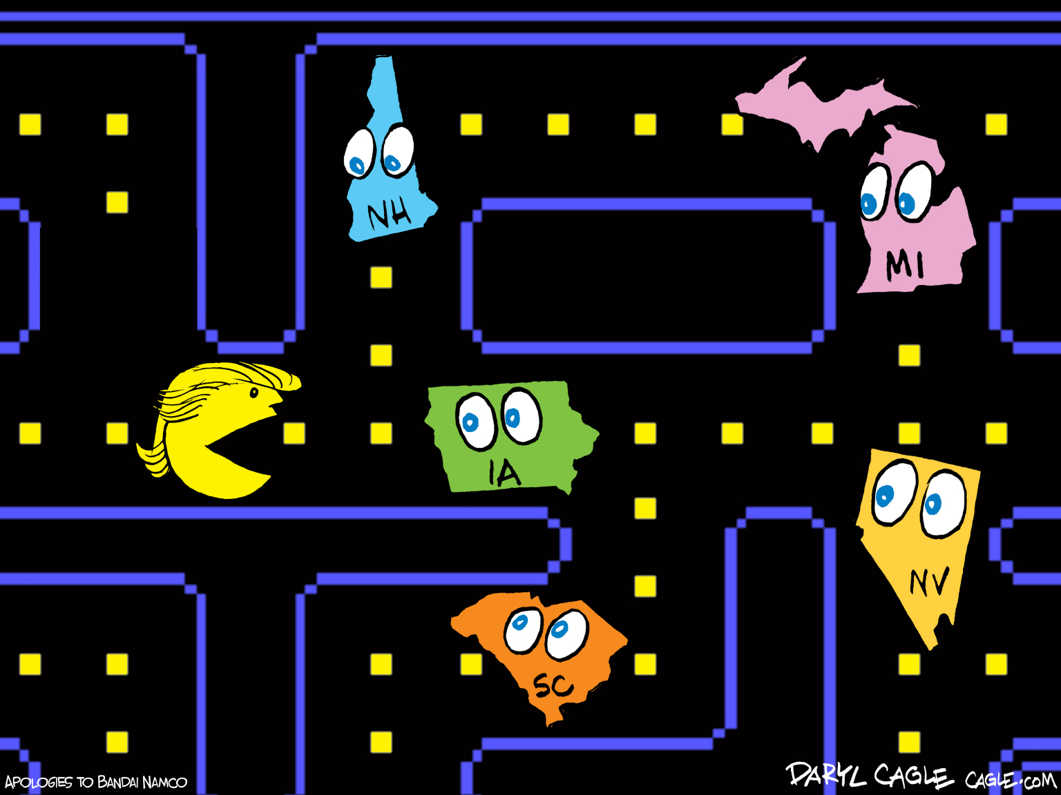 Trump Pac-Man Gobbles Up The Primaries - By Daryl Cagle