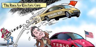 Editorial Cartoon: Tesla and Xiaomi EVs Tesla and Xiaomi EVs - By Paresh Nath, U.T. Independent, India