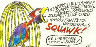 Editorial Cartoon: Parrot Reads Newspaper Cage Liners Parrot Reads Newspaper Cage Liners - By Randall Enos