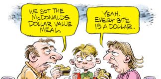 Tightening My Belt Till It Hurts Dollar Value Meal - By Daryl Cagle