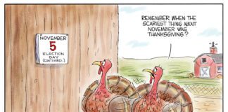 Editorial Cartoon: Turkeys See Election Day Scarier Than Thanksgiving – By Christopher Weyant Turkeys see election Day Scarier than Thanksgiving by Christopher Weyant