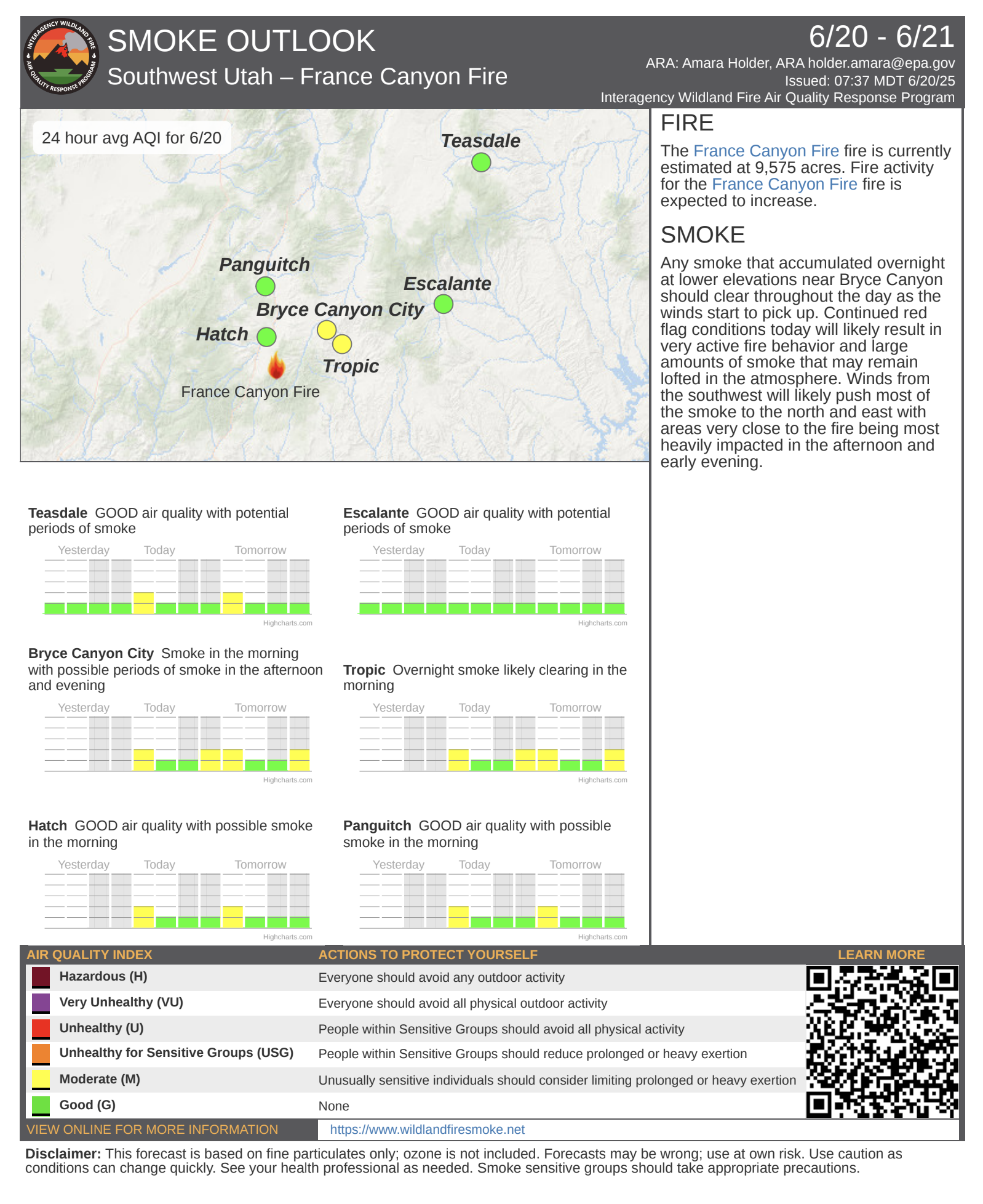 France Canyon Fire Daily Update - June 20, 2025 — Panguitch, UT