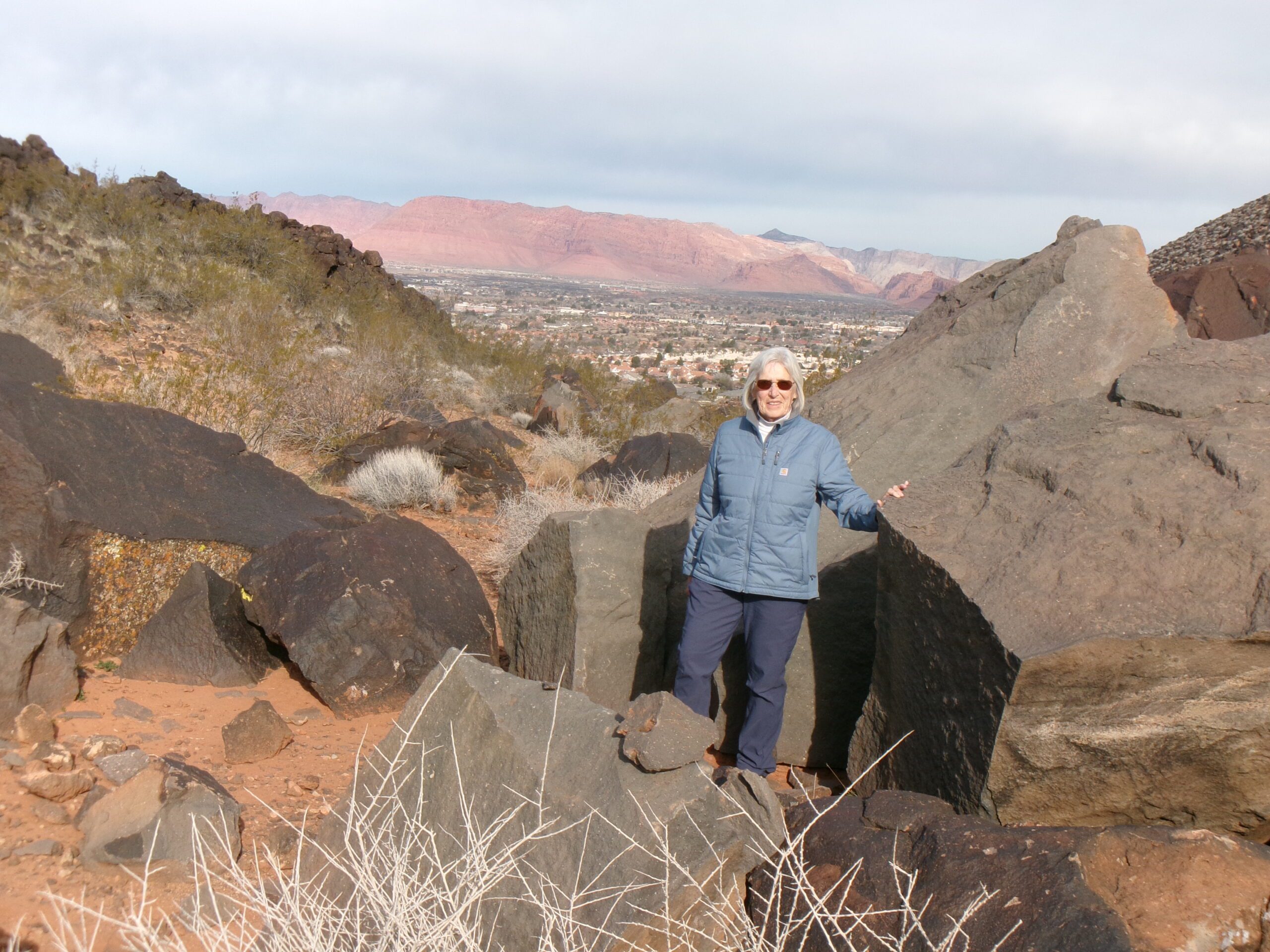 Deb at the quarry, Temple Quarry Trail, January 2026--Photo by Tom Garrison