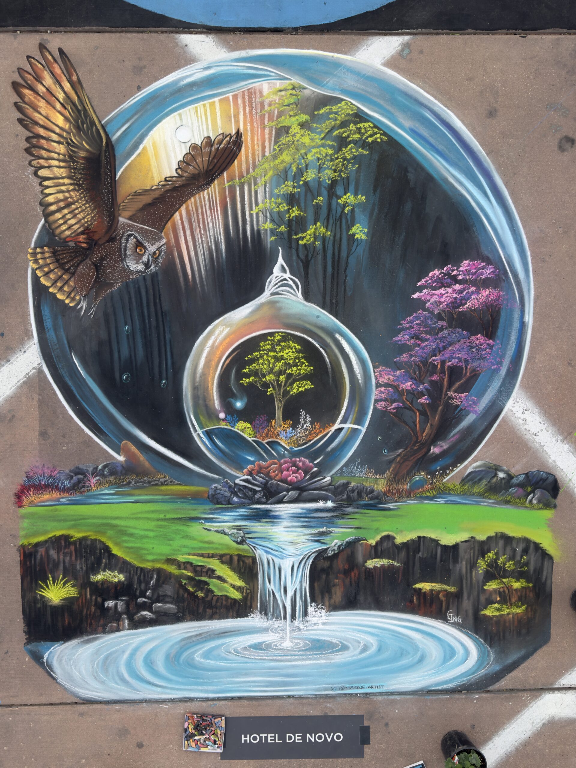 Gloria Ing - painted the Owl with waterfall